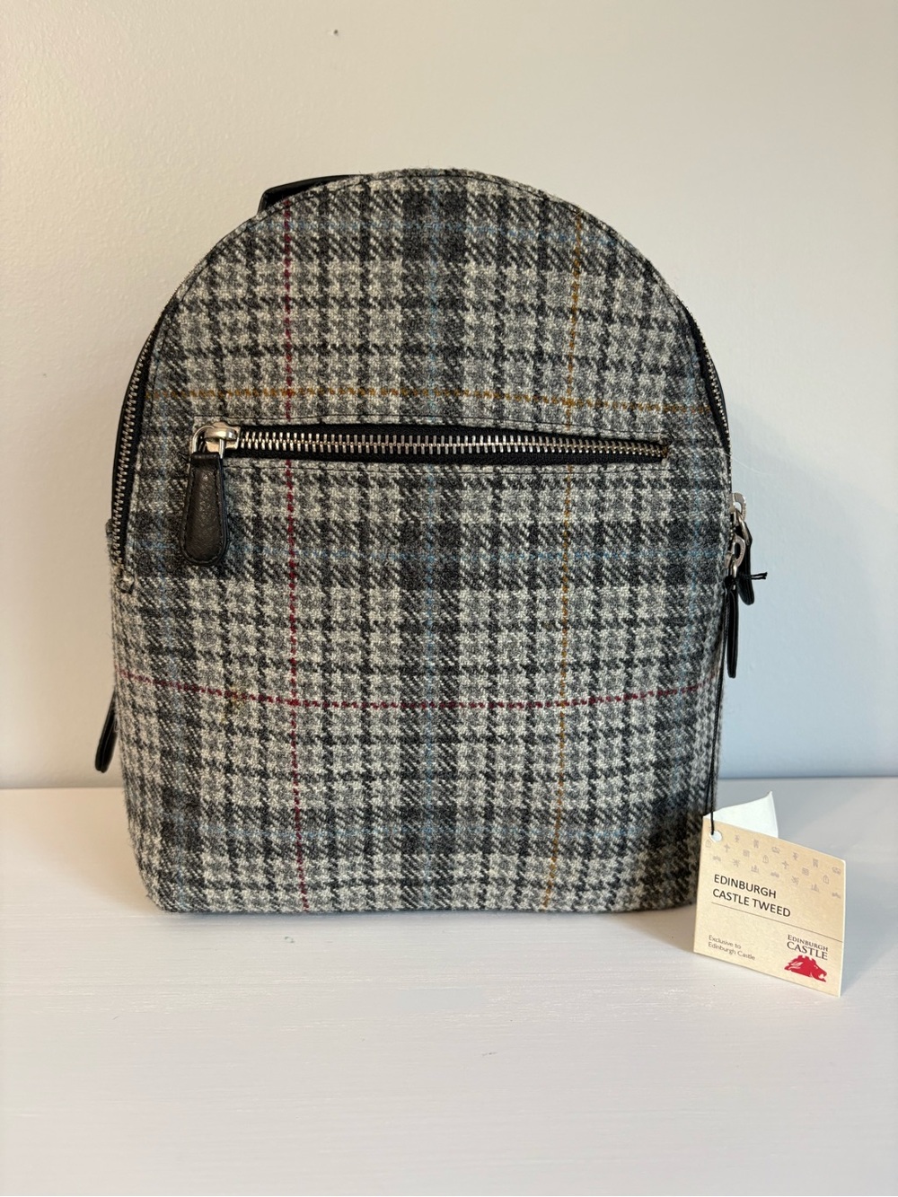 Edinburgh Castle Tweed Mini Backpack Gray Plaid Tartan Wool Scottish Heritage